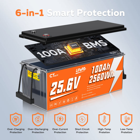 CTOLITY  CT100-25 25.6V 100Ah 2560Wh LiFePO4 Battery